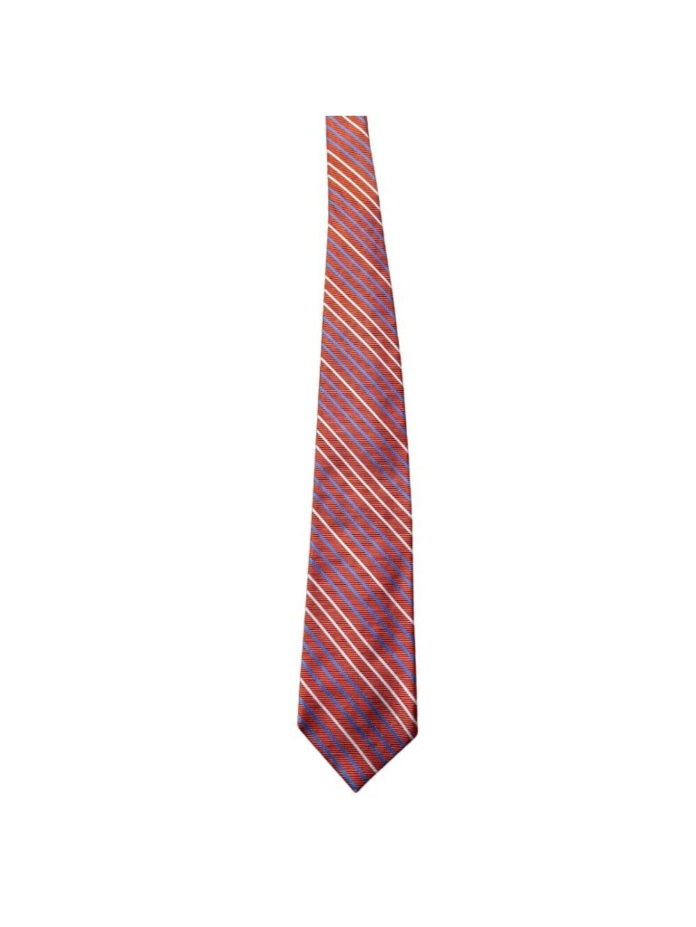 Preppy Academia Brooks Brothers Orange & Blue Striped Pure Silk Tie Necktie